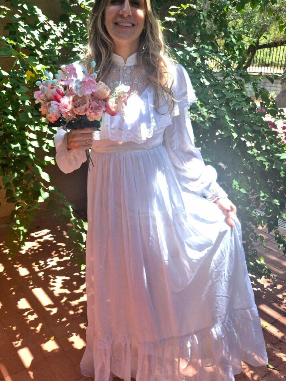 Vintage Gunne Sax Jessica McClintock Wedding Dress and Veil, Size Small